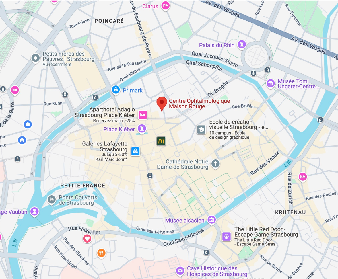 Plan d'accès du Centre Ophtalmologique Maison Rouge situé à Strasbourg Centre
