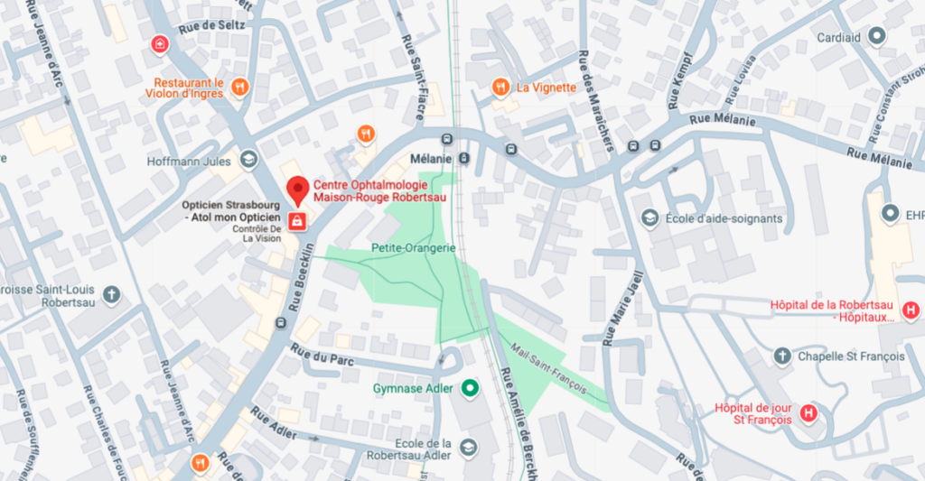 Plan d'accès du Centre Ophtalmologique Maison Rouge de la Robertsau